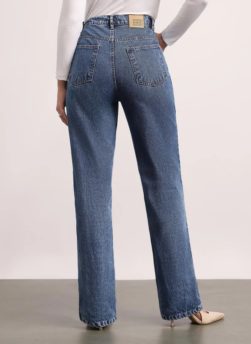 Urbano Fashion  Urbano Fashion Women's Blue High Rise Straight Fit Washed Jeans Non-Stretchable for Women | Best Price UAE